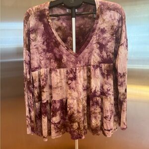 Elegant Purple Tie-Dye V-Neck Tunic